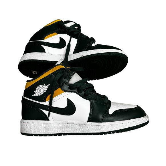 Nike Air Jordan 1 Youth Mid GS Green White Yellow Sneakers Big Kid Size 5Y - Picture 2 of 6